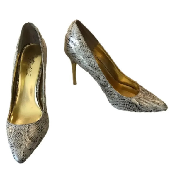 Thalia Sodi Leather Snakeskin Print Pumps with Gold Heels women’s size 7 shoes - Picture 1 of 9